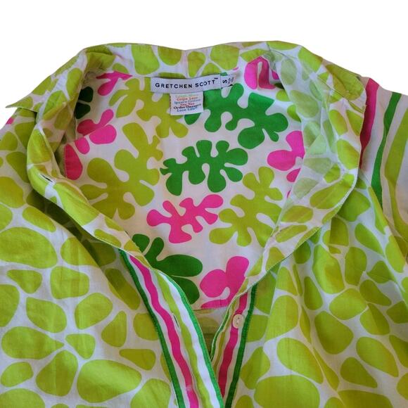 GRETCHEN SCOTT Boyfriend Shirt Art To Wear Stripes Leaves M Cotton Dopaminecore - Picture 5 of 15